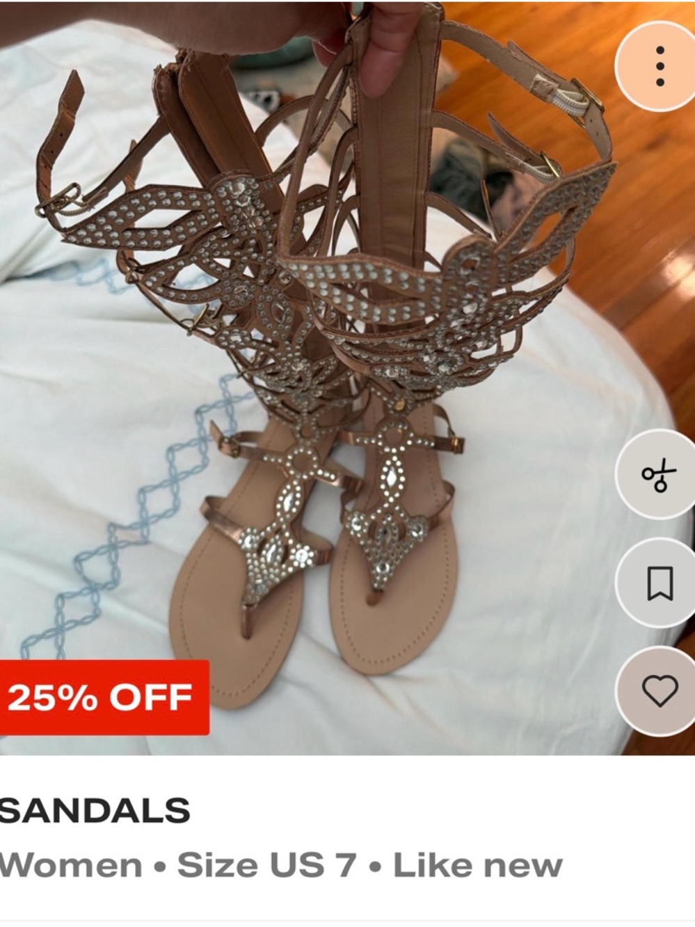 Elegant Nude Gladiator Sandals with Crystal Detail